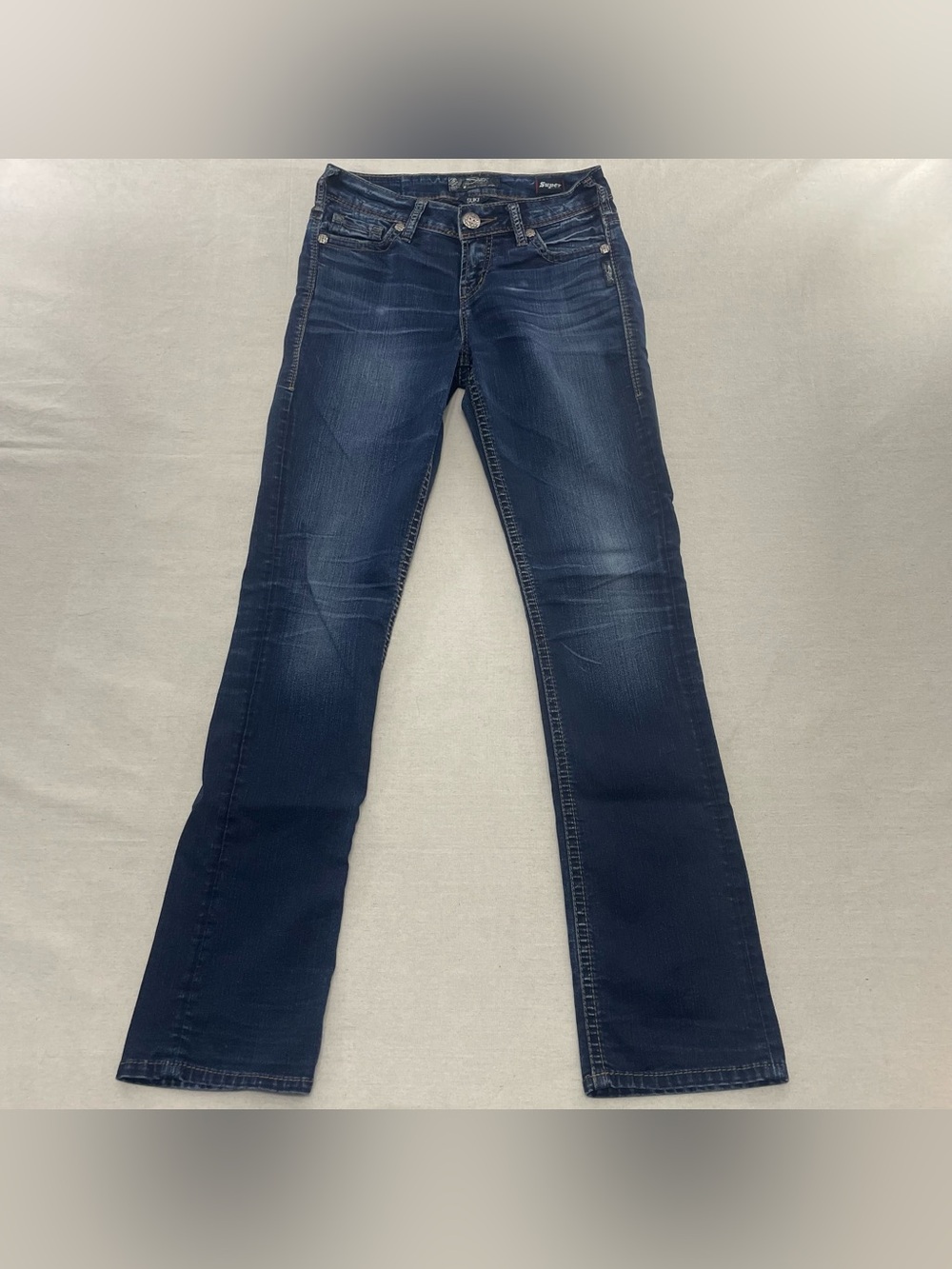 Silver Suki Jeans Women's 28x32 Skinny Super Stretch Mid Rise Straight Dark Was